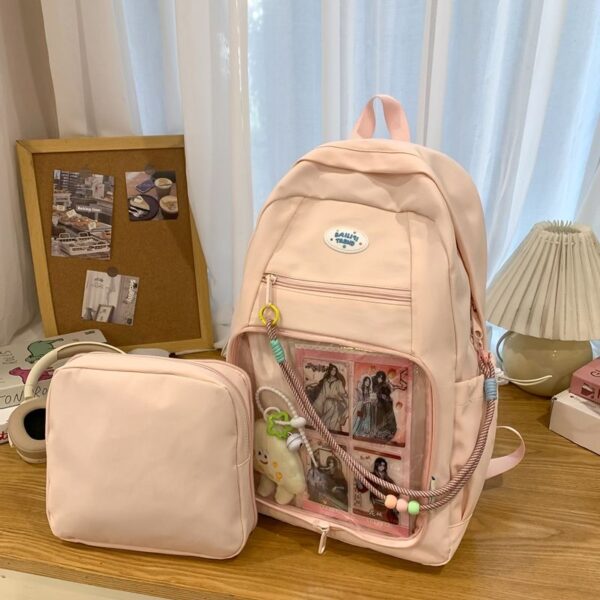 2025 New Best Selling Solid Color Detachable Dualuse PVC Transparent Window Pocket Girls Backpack for School Travel Outting