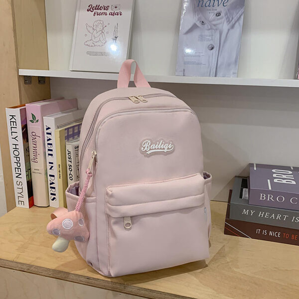 High-End Women's Backpack Simple Solid Color Double Shoulder Bag for Campus Middle High School College Students
