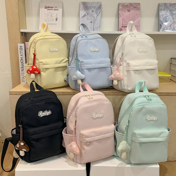 High-End Women's Backpack Simple Solid Color Double Shoulder Bag for Campus Middle High School College Students