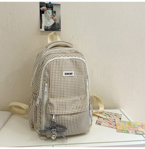 High-Appearance Korean Style Ins Mori All-Match Double Plaid Schoolbag for Female Junior High School Students for Spring Outings